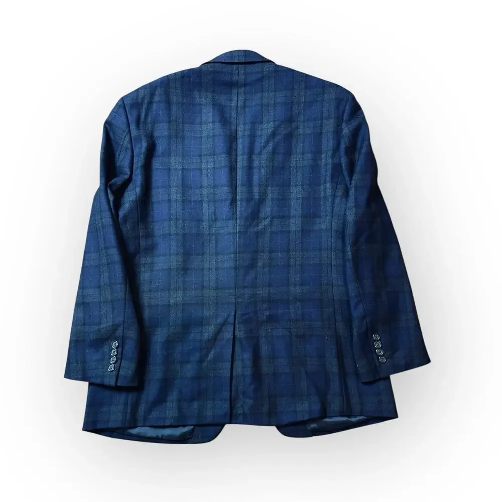Lauren Ralph‎ Lauren Men's 100% Wool Plaid Jacket Blazer Dark Blue Size 42R